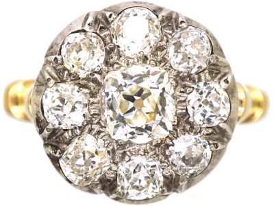 Victorian 18ct Gold & Silver Old Mine Cut Diamond Cluster Ring