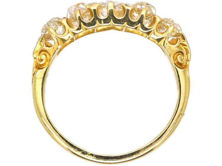 Victorian 18ct Gold Five Stone Diamond Carved Half Hoop Ring