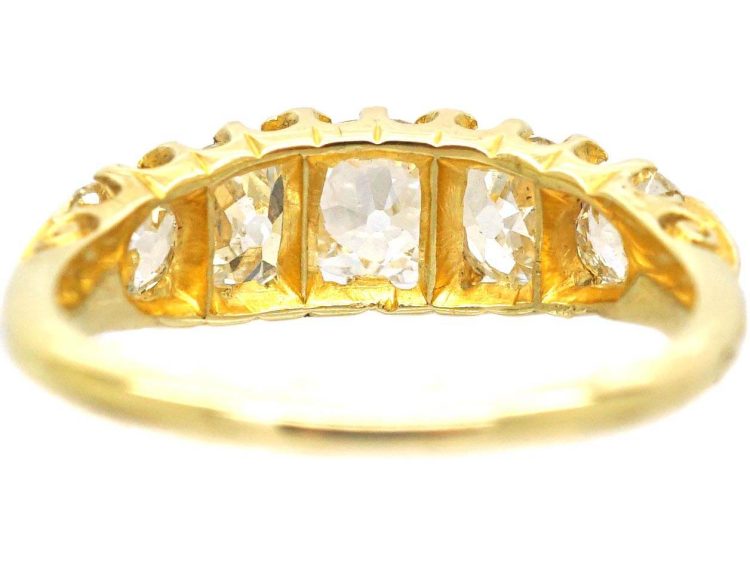 Victorian 18ct Gold Five Stone Diamond Carved Half Hoop Ring