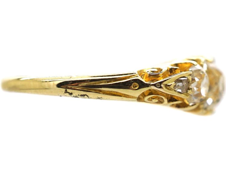 Victorian 18ct Gold Five Stone Diamond Carved Half Hoop Ring