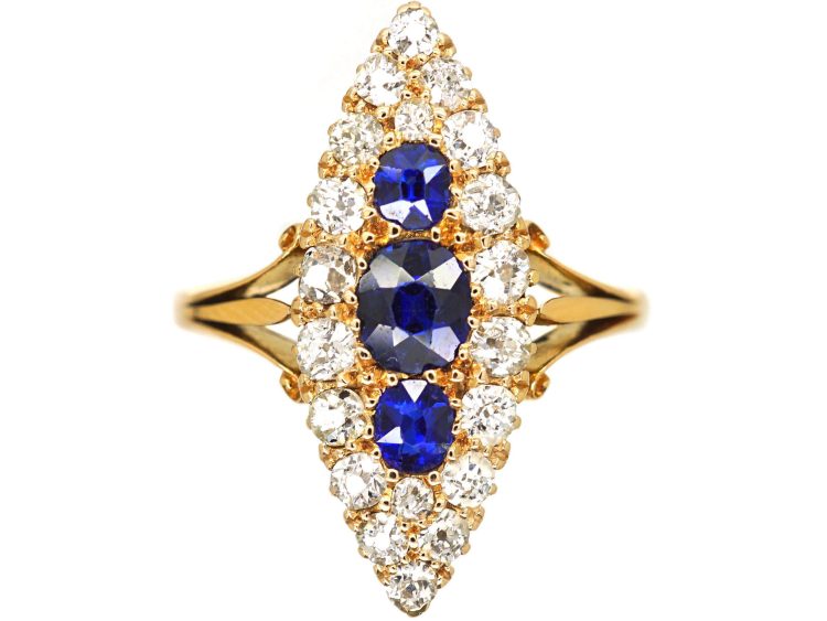 Victorian 18ct Gold, Sapphire & Diamond Marquise Ring
