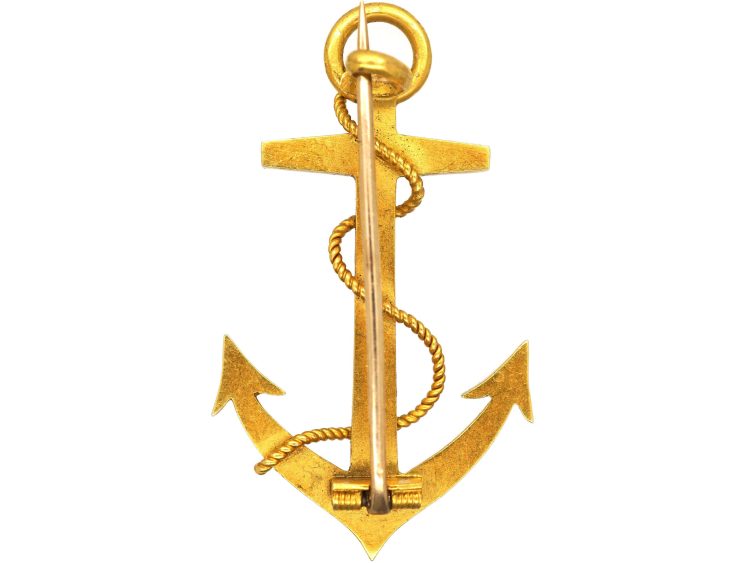 Victorian 15ct Gold Anchor Brooch set with Natural Split Pearls