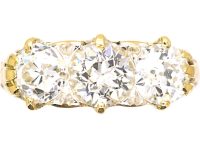 Victorian 18ct Gold, Three Stone Diamond Carved Half Hoop Ring
