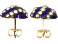 Victorian 18ct Blue Enamel 18ct Gold & Natural Split Pearl Earrings