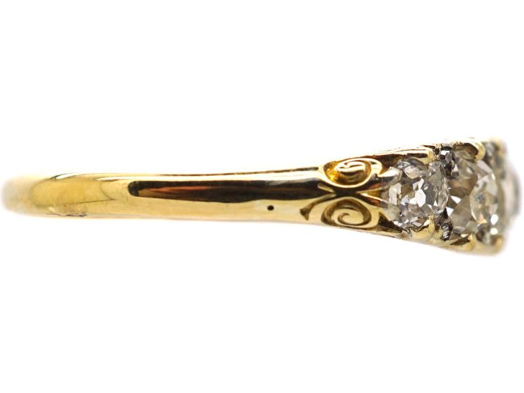 Victorian 18ct Gold Six Stone Diamond Carved Half Hoop Ring