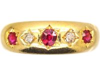 Edwardian 18ct Gold, Five Stone Ruby & Diamond Gypsy Ring