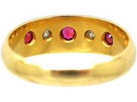 Edwardian 18ct Gold, Five Stone Ruby & Diamond Gypsy Ring