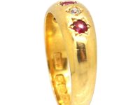 Edwardian 18ct Gold, Five Stone Ruby & Diamond Gypsy Ring
