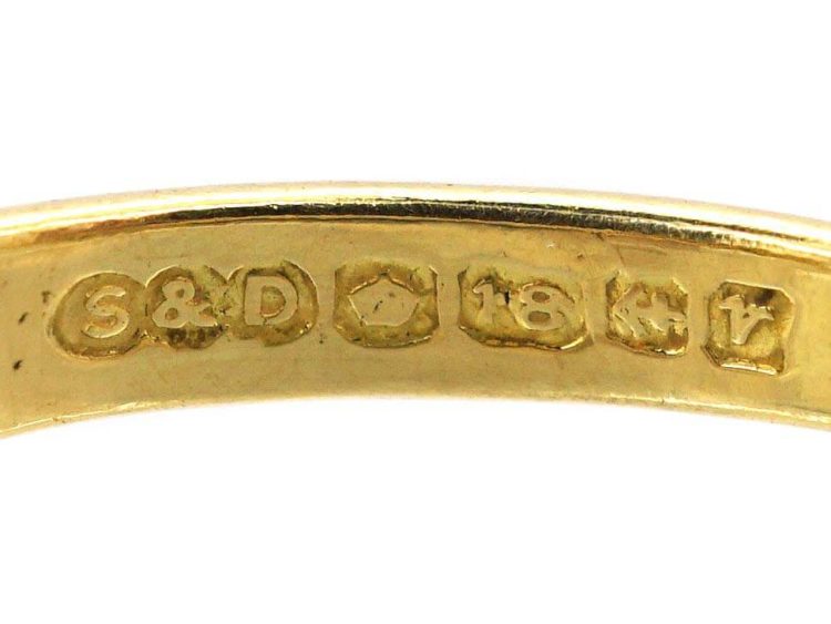 18ct Gold Carved Half Hoop Ring set with an Old Cushion Cut Diamond