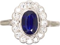 Edwardian 18ct White Gold & Platinum Sapphire & Diamond Oval Cluster Ring
