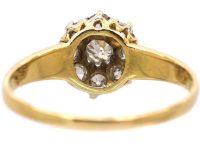 Edwardian 18ct Gold Diamond Cluster Ring with Ornate Shoulders