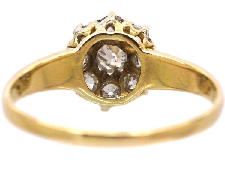 Edwardian 18ct Gold Diamond Cluster Ring with Ornate Shoulders