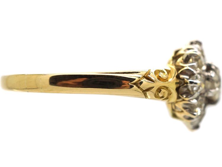 Edwardian 18ct Gold Diamond Cluster Ring with Ornate Shoulders