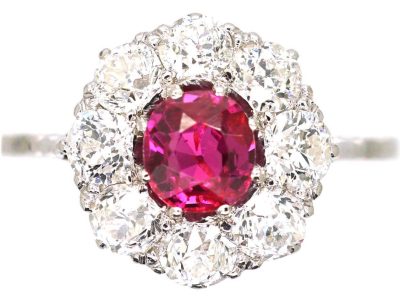 Early 20th Century Platinum Ruby & Diamond Cluster Ring