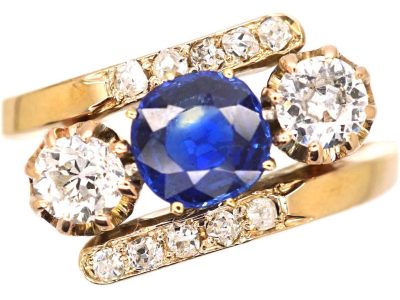 Edwardian 18ct Gold Sapphire & Diamond Crossover Ring