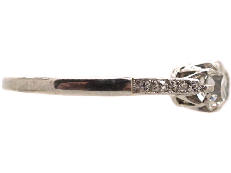Early 20th Century 18ct Gold & Platinum, Three Stone Diamond Ring with Diamond Set Shoulders