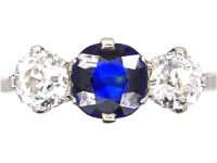 Early 20th Century Platinum & 18ct Gold, Sapphire & Diamond Three Stone Ring