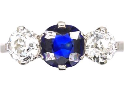 Early 20th Century Platinum & 18ct Gold, Sapphire & Diamond Three Stone Ring