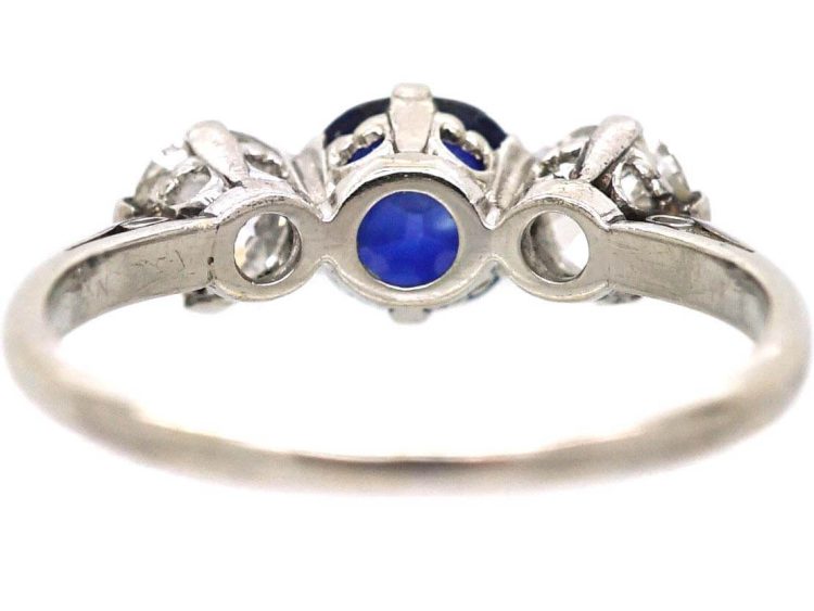 Early 20th Century Platinum & 18ct Gold, Sapphire & Diamond Three Stone Ring