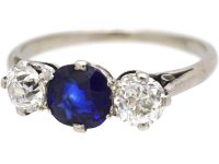 Early 20th Century Platinum & 18ct Gold, Sapphire & Diamond Three Stone Ring