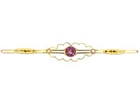 Edwardian 9ct Gold Brooch set with a Pink Tourmaline & Natural Split Pearls