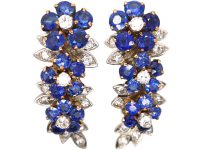 Mid 20th Century 18ct Gold, Sapphire & Diamond Triple Flower Earrings by Garrard