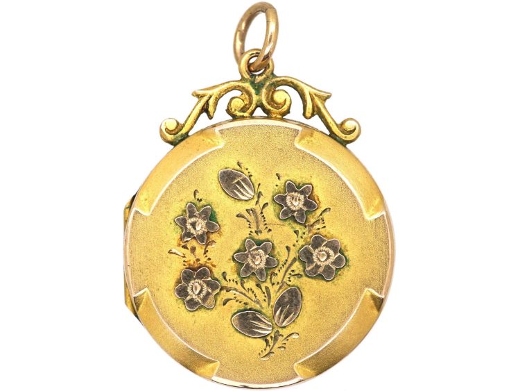 Edwardian 9ct Gold Back & Front Round Locket with Roses Motif
