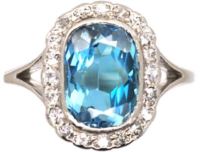 Early 20th Century 18ct White Gold Aquamarine and Diamond Cluster Ring