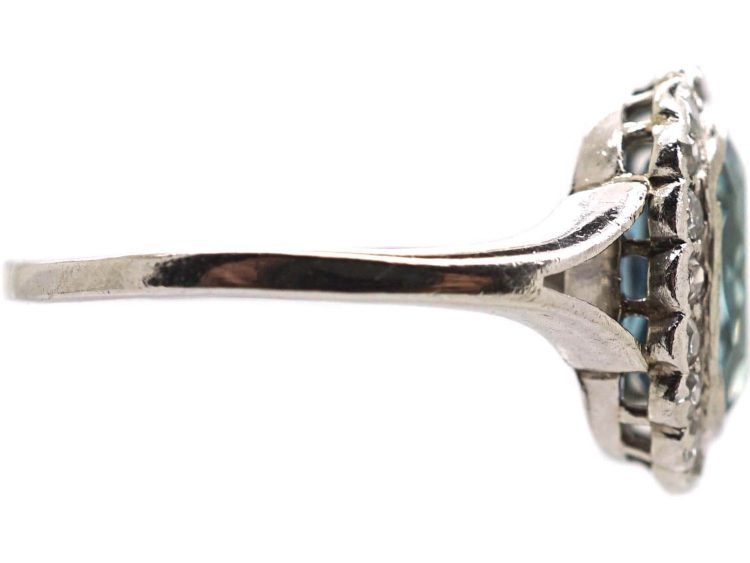 Early 20th Century 18ct White Gold Aquamarine and Diamond Cluster Ring