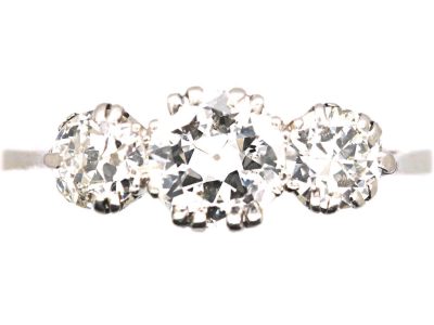 Early 20th Century Platinum Claw Set Three Stone Diamond Ring