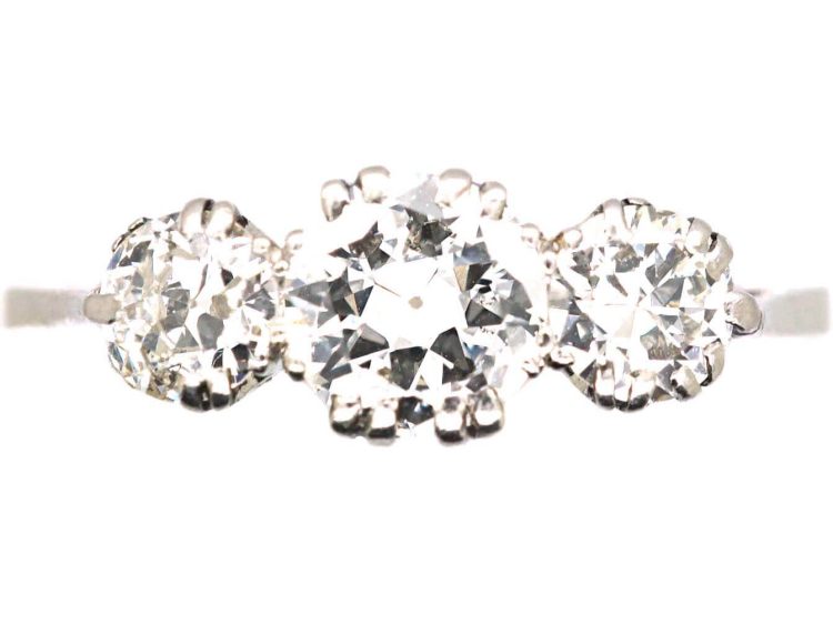 Early 20th Century Platinum Claw Set Three Stone Diamond Ring