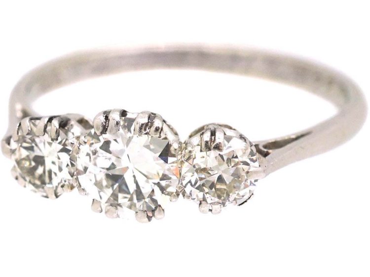 Early 20th Century Platinum Claw Set Three Stone Diamond Ring
