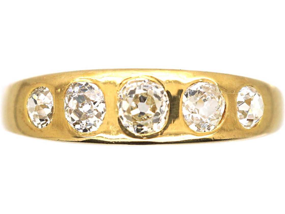 Rub Over Stone Setting Victorian 18ct Gold Five Stone Old Mine Cut Diamond Rub Over Set Ring ...