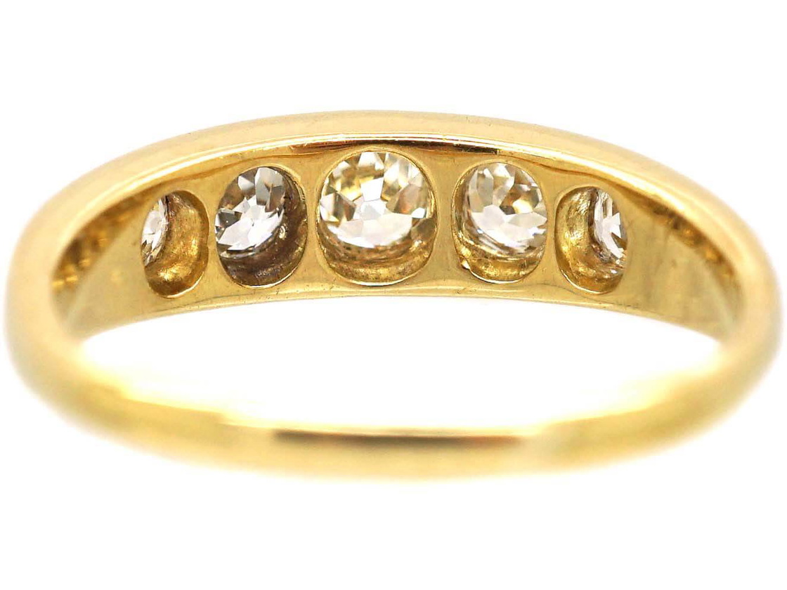 Rub Over Stone Setting Victorian 18ct Gold Five Stone Old Mine Cut Diamond Rub Over Set Ring ...