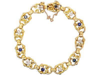 Edwardian 15ct Gold Ornate Bracelet set with Sapphires & Diamonds