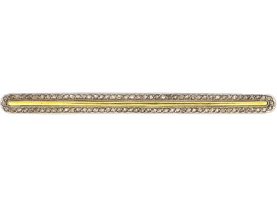 Early 20th Century 18ct Gold & Platinum Narrow Bar Brooch set with Rose Diamonds