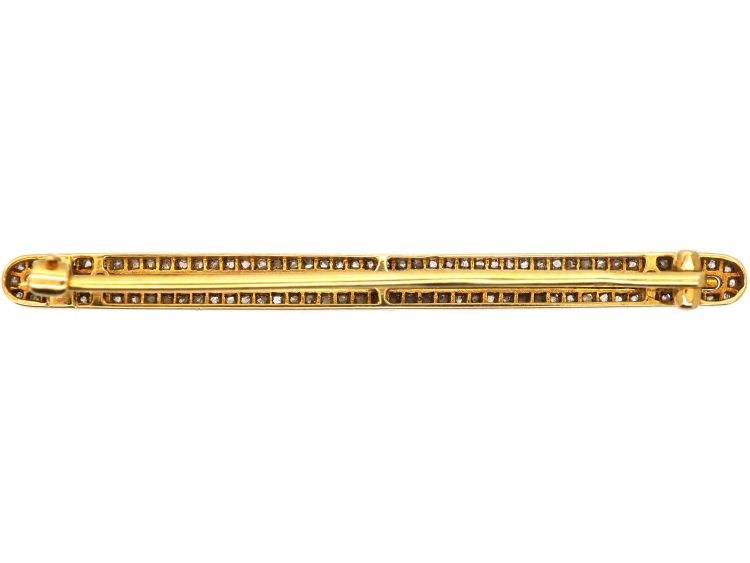 Early 20th Century 18ct Gold & Platinum Narrow Bar Brooch set with Rose Diamonds