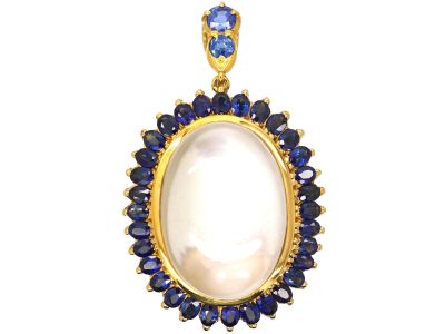 Mid 20th Century 18ct Gold, Moonstone & Sapphire Pendant