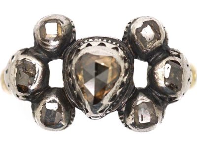 French Early 19th Century Rose Diamond Ring with Heart Shaped Rose Diamond in the Centre