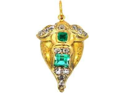 Victorian 15ct Gold Pendant set with Emeralds & Diamonds