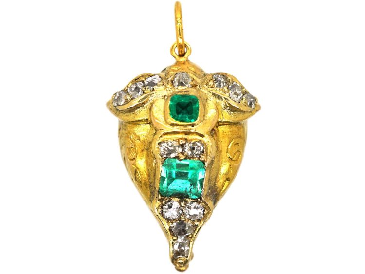 Victorian 15ct Gold Pendant set with Emeralds & Diamonds