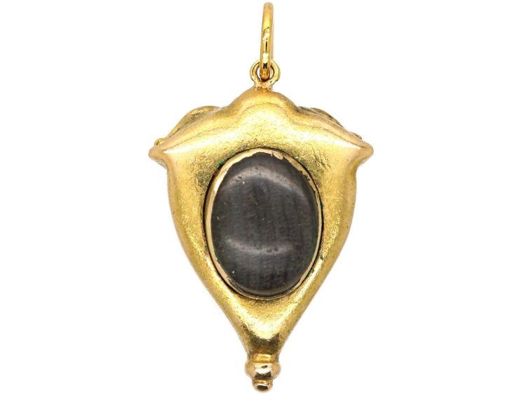 Victorian 15ct Gold Pendant set with Emeralds & Diamonds
