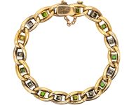 Edwardian 15ct Gold & Platinum Curb Bracelet set with Green Garnets & Diamonds