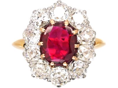 Mid 20th Century 18ct Gold, Large Ruby & Diamond Oval Cluster Ring