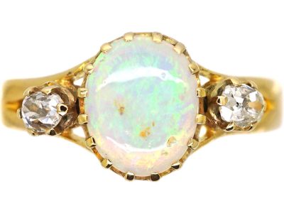 Edwardian 18ct Gold Ring set with an Opal & Two Diamonds