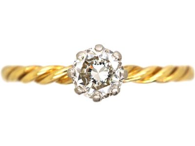 Edwardian 18ct Gold Coily Ring set with a Diamond