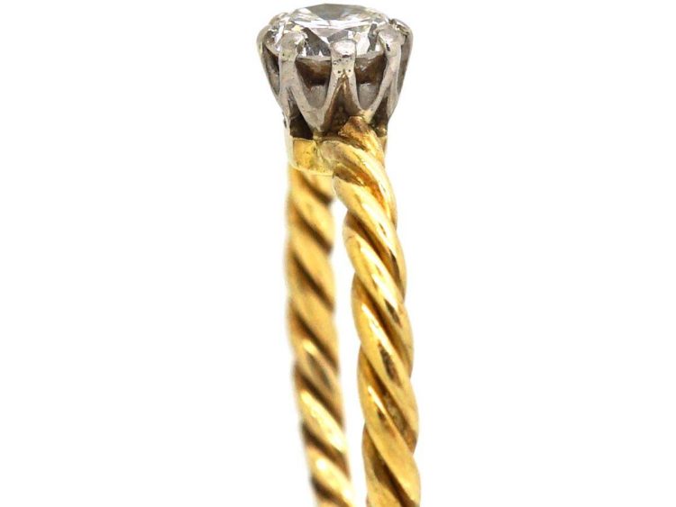 Edwardian 18ct Gold Coily Ring set with a Diamond
