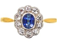 Edwardian 18ct Gold & Platinum Sapphire & Diamond Oval Cluster Ring