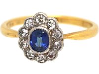 Edwardian 18ct Gold & Platinum Sapphire & Diamond Oval Cluster Ring