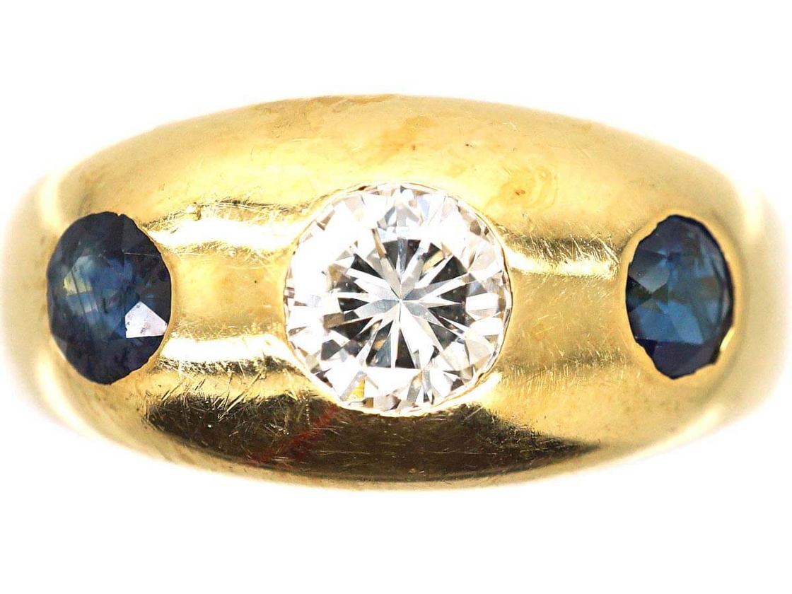 Rub Over Stone Setting Mid 20th Century 18ct Gold Rub Over Set Sapphire & Diamond Three Stone ...